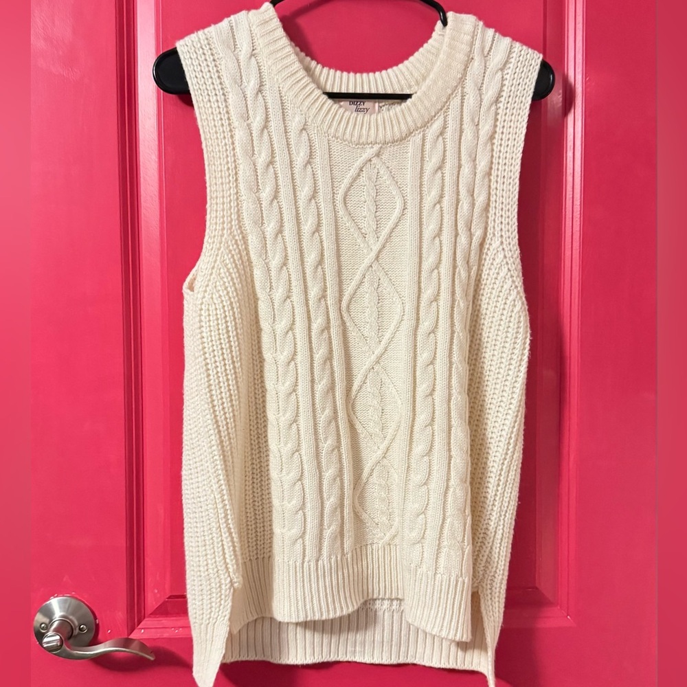 Cream Cable Knit Sleeveless Sweater
